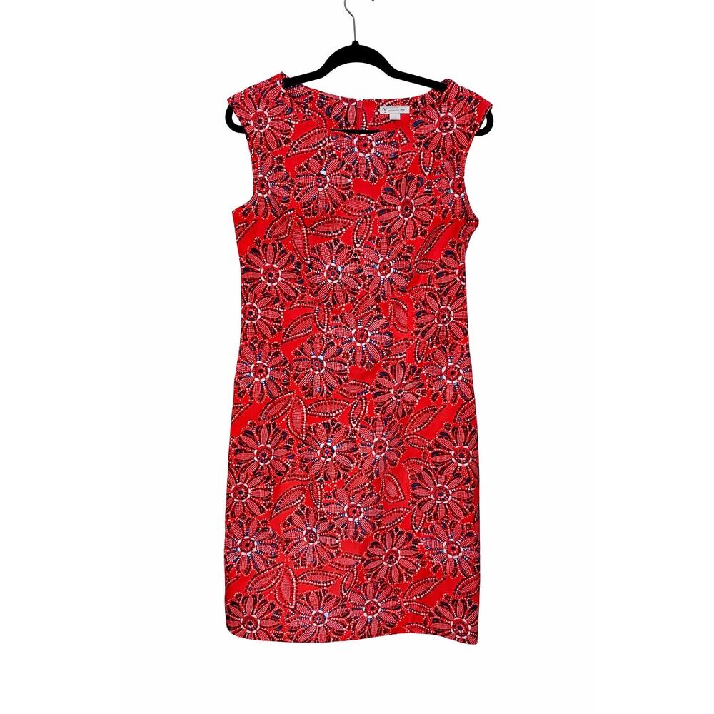 DB Est 1962 Red Floral Sheath Shift Dress‎ 8 Sleeveless Stretch Garden Party